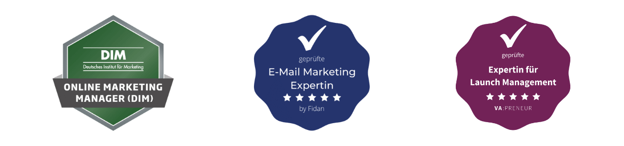 Zertifikate für Online Marketing Manager (DIM), E-Mail Marketing Expertin und Launch Management Expertin